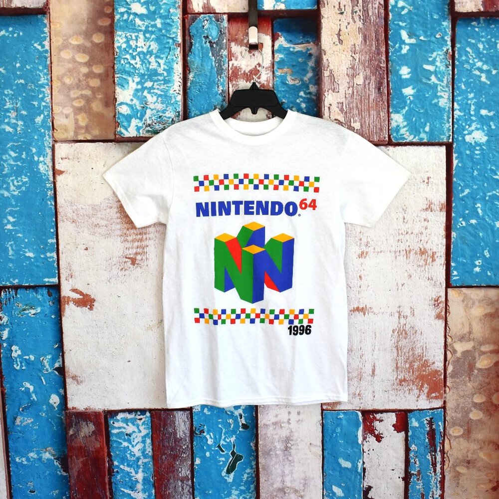 Men's Nintendo 64 T-Shirt 1996 Checker Crew Neck Short Sleeve SMALL White